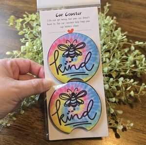 Colorful Bee Kind Car Coaster Set